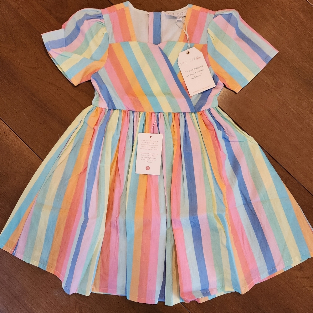 Ivy City Co Mini Dreamsicle Dress 4T 5T Pastel Rainbow Sherbet Striped